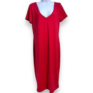LEITH from Nordstrom V-Neck Short Sleeve Bodycon Dress Red Size Large